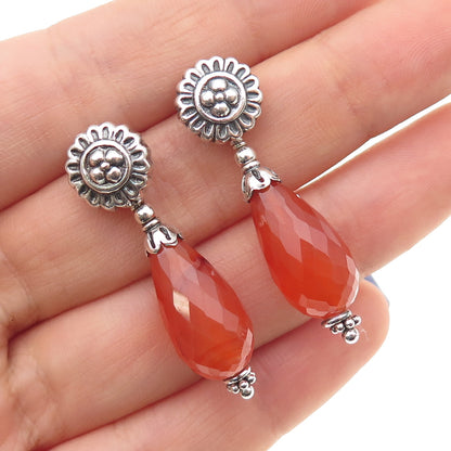 Doug Paulus 925 Sterling Silver Vintage Real Agate Flower Dangle Earrings