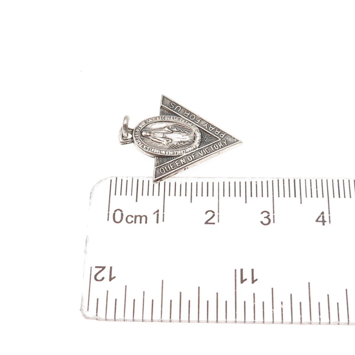925 Sterling Silver Antique WWII St Mary Queen of Victory Oxidized Charm Pendant