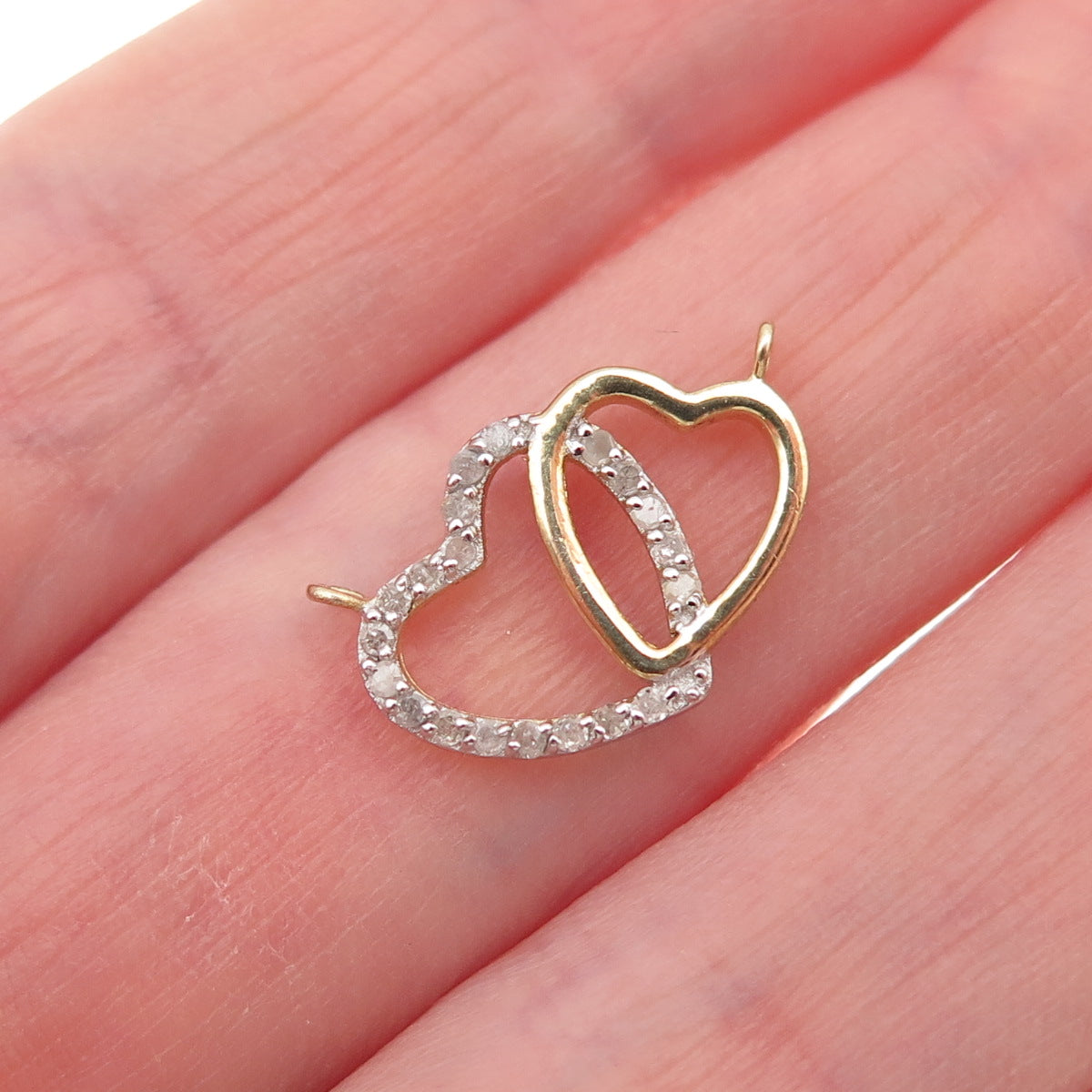 Han 925 Sterling Gold Plated Real Diamond Couple Heart Mini Centerpiece Pendant
