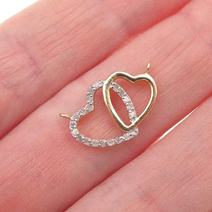 Han 925 Sterling Gold Plated Real Diamond Couple Heart Mini Centerpiece Pendant