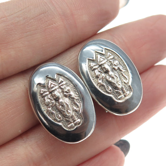 925 Sterling Silver Antique Art Deco SIAM Tribal Clip On Earrings