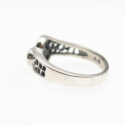 925 Sterling Silver Vintage Real Garnet Modernist Oxidized Ring Size 7