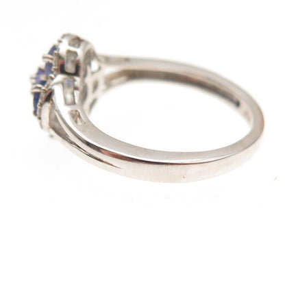 Chuck Clemency 925 Sterling Silver Real Tanzanite & White Topaz Ring Size 8
