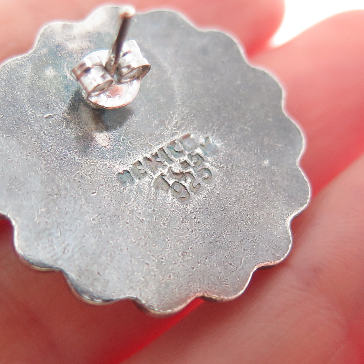 925 Sterling Silver 2-Tone Vintage Mexico Sun Beaded Oxidized Earrings