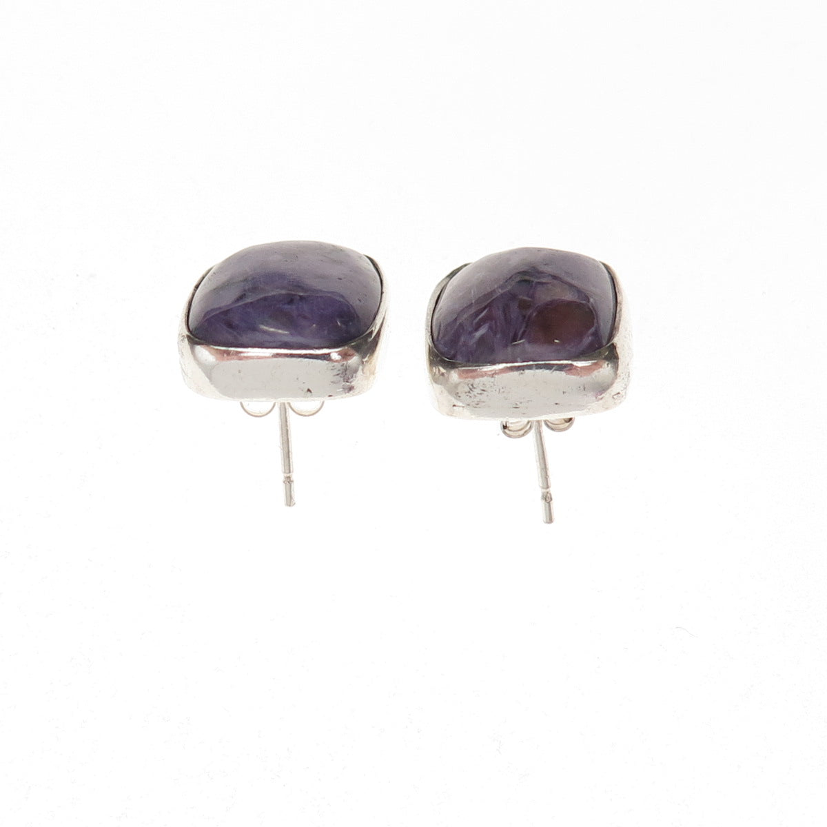 925 Sterling Silver Vintage Real Cabochon Charoite Modernist Earrings