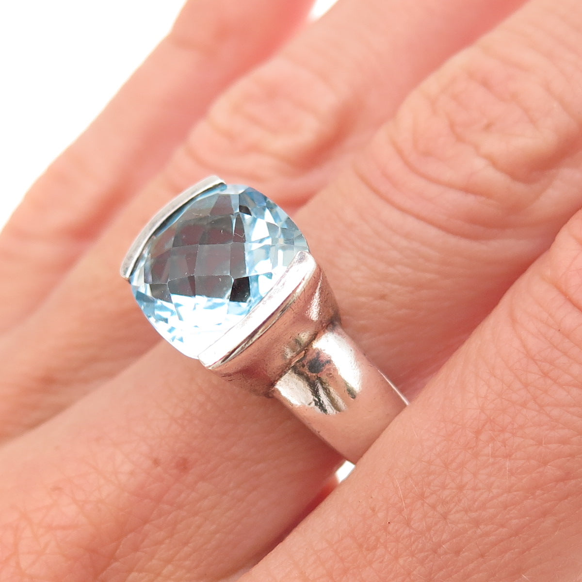 Chuck Clemency 925 Sterling Silver Vintage Real Blue Topaz Ring Size 7