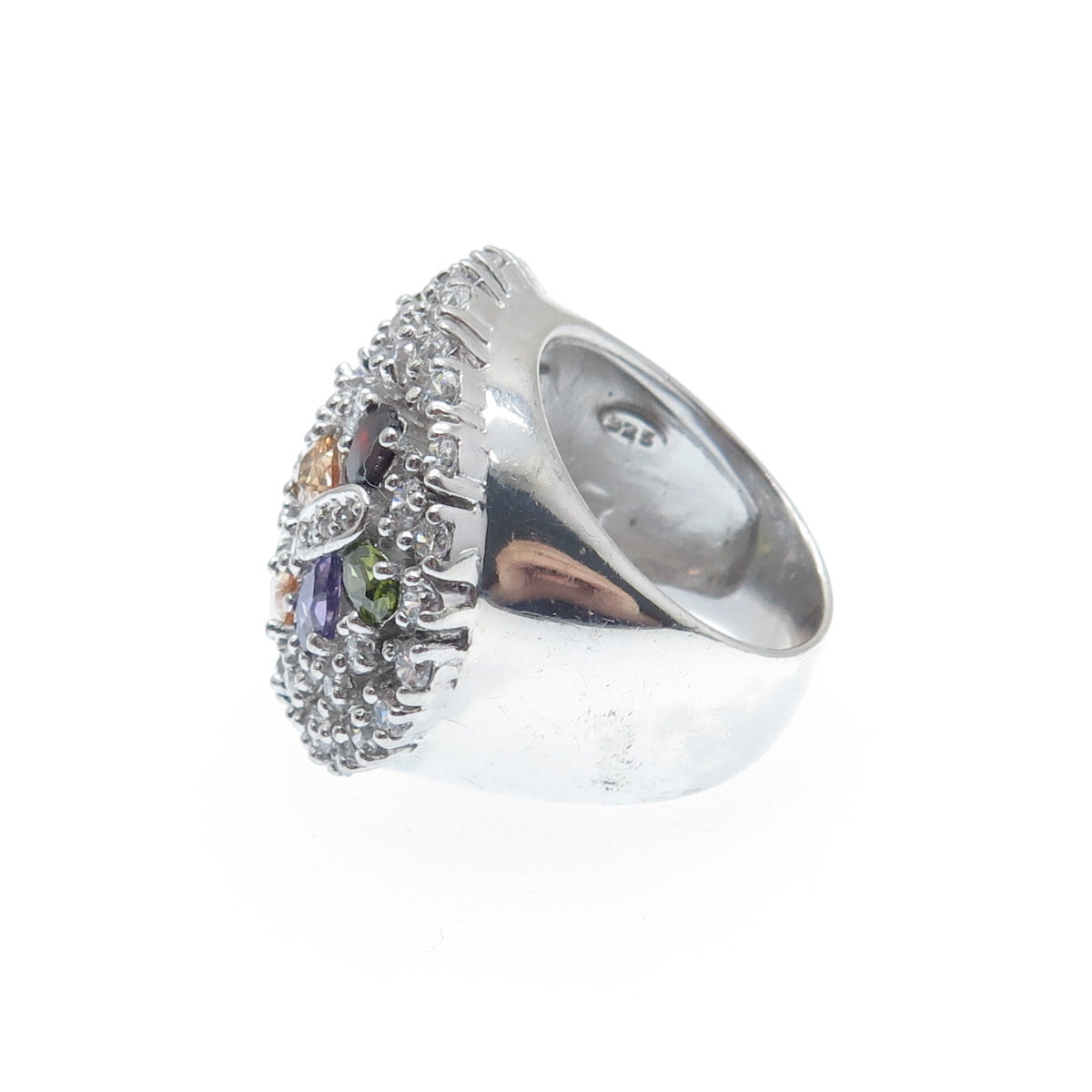 925 Sterling Silver Multi-Color C Z Cluster Dome Ring Size 6