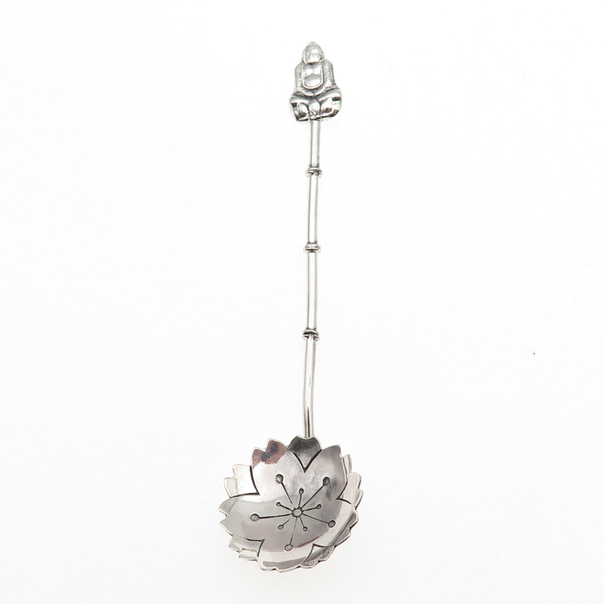 950 Silver Antique Japan Buddha Bamboo Coffee Spoon