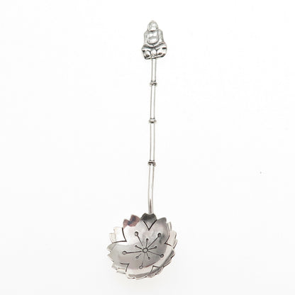 950 Silver Antique Japan Buddha Bamboo Coffee Spoon