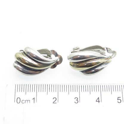 925 Sterling Silver 2-Tone Vintage Modernist Clip On Earrings