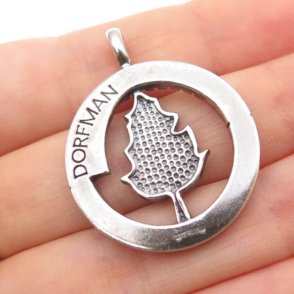 DORFMAN 925 Sterling Silver Vintage Enamel Oak Leaf Oxidized Pendant