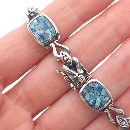 Michelle Albala 925 Sterling Silver Vintage Real Opal Mosaic Bracelet 7.25"