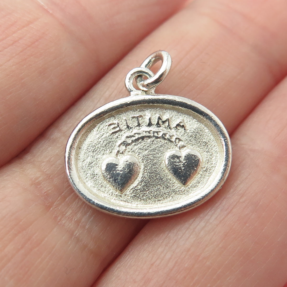 925 Sterling Silver Vintage Amitie - Friendship Seal Stamp Minimalist Pendant