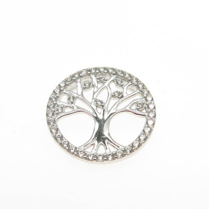 HAN 925 Sterling Silver Pave C Z Tree of Life Slide Pendant