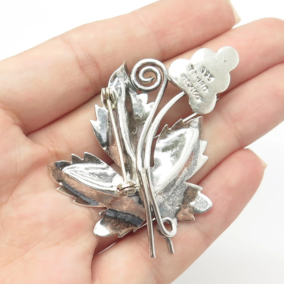 925 Sterling Silver Vintage Mexico Grape Vine Handmade Pin Brooch