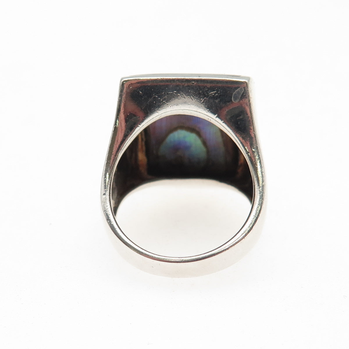 KEN CRAFTS 925 Sterling Silver Vintage Real Abalone Shell Modernist Ring Size 7