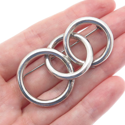 925 Sterling Silver Vintage Mexico Interlocked Circles Modernist Pin Brooch