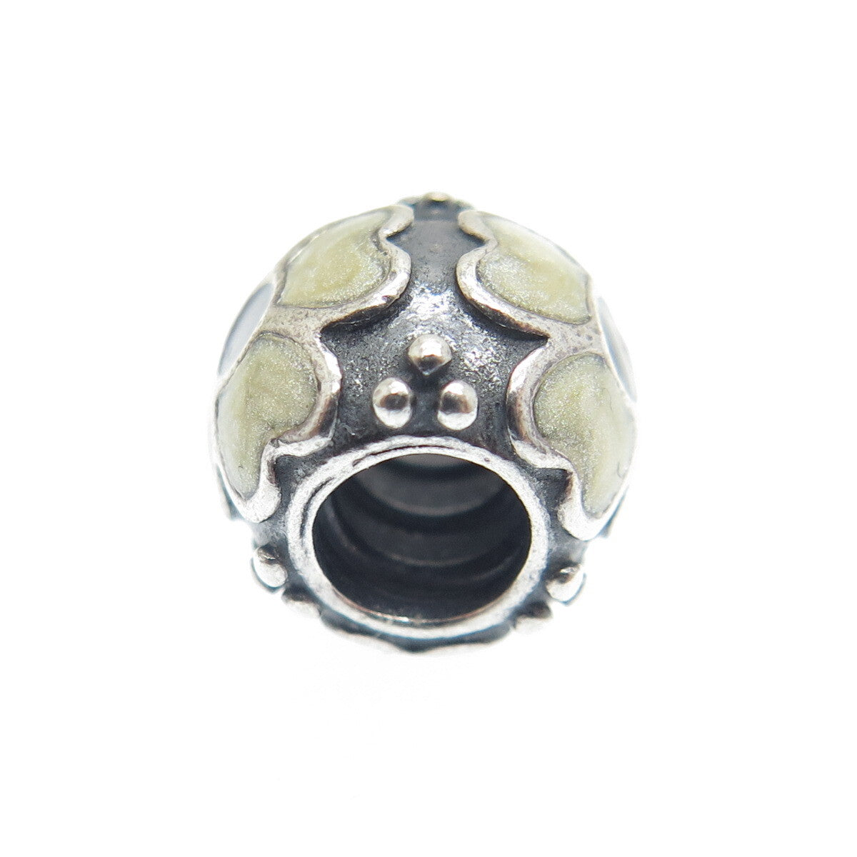 PANDORA 925 Sterling Silver Cream Enamel Daisy Flower Oxidized Bead Charm