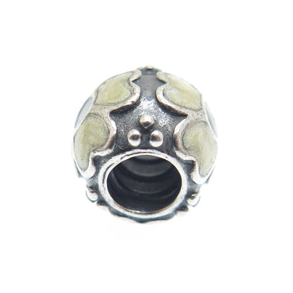 PANDORA 925 Sterling Silver Cream Enamel Daisy Flower Oxidized Bead Charm