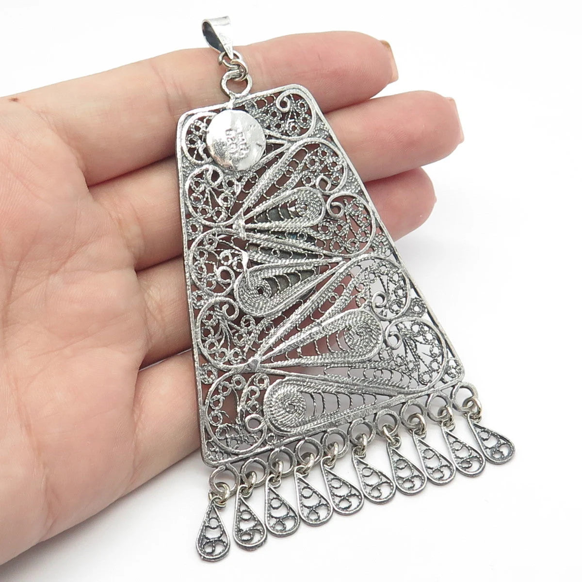 925 Sterling Silver Vintage Israel Real Carnelian Gemstone Filigree Pendant