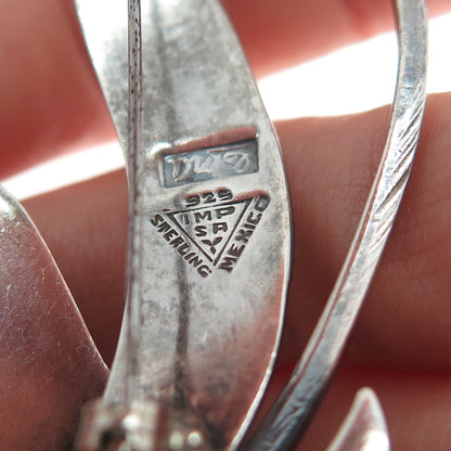 GINA Sterling Silver Vintage Mexico Tulip Flower Modernist Oxidized Pin Brooch