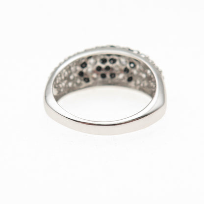 925 Sterling Silver Round-Cut Black & White C Z Zebra Ring Size 7