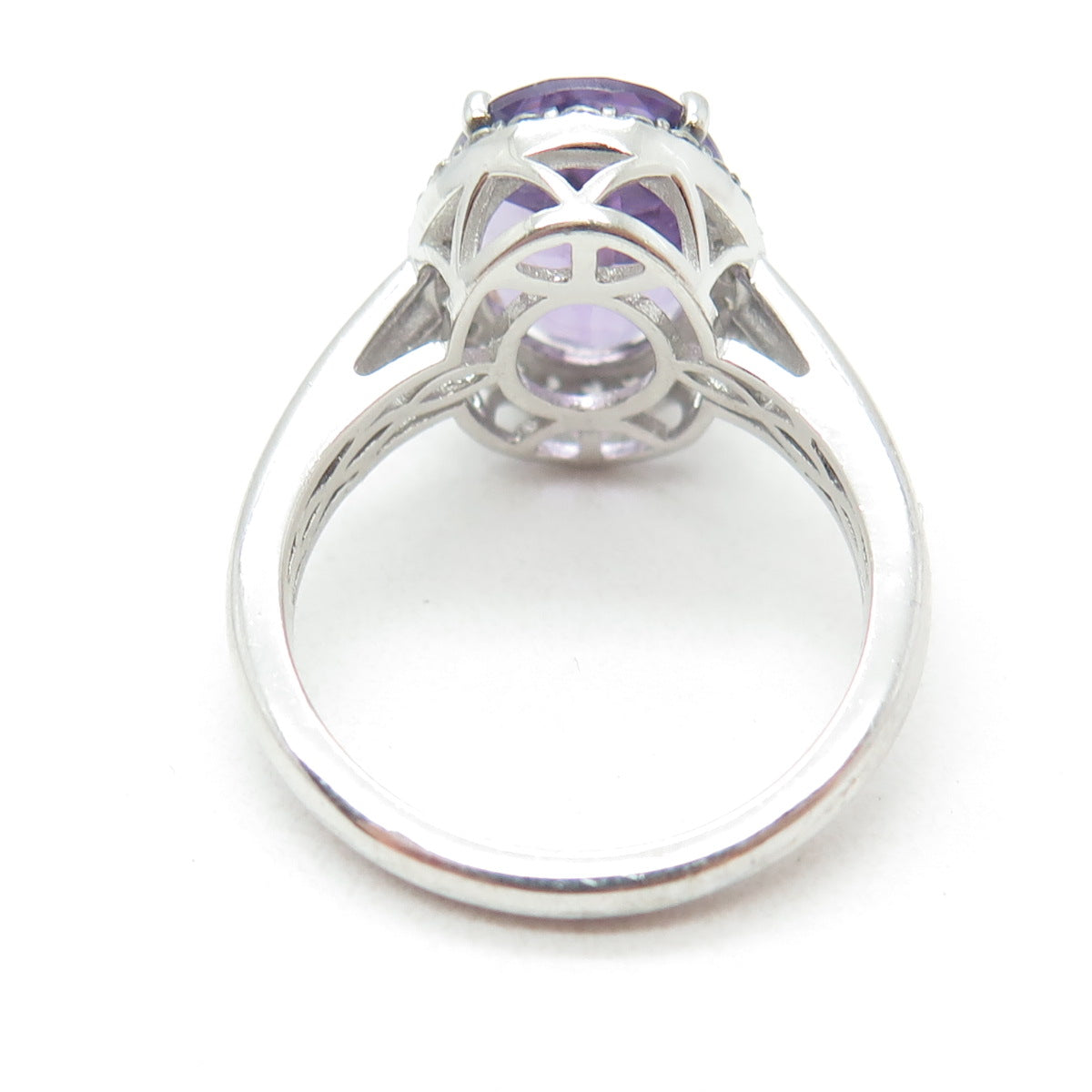 925 Sterling Silver Real Oval-Cut Amethyst & White Topaz Ring Size 8.25