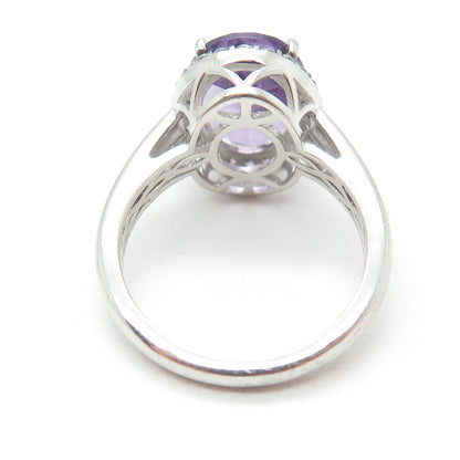 925 Sterling Silver Real Oval-Cut Amethyst & White Topaz Ring Size 8.25
