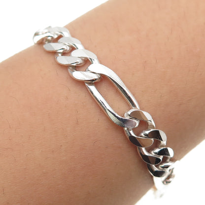 925 Sterling Silver Vintage Italy Figaro Link Bracelet 9"