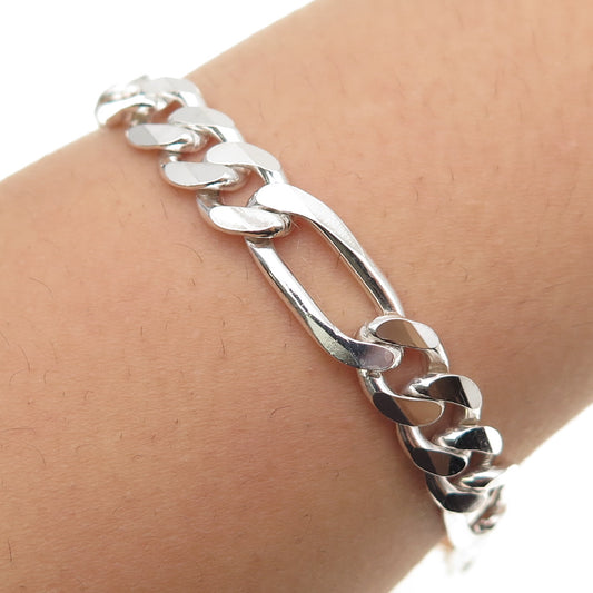 925 Sterling Silver Vintage Italy Figaro Link Bracelet 9"