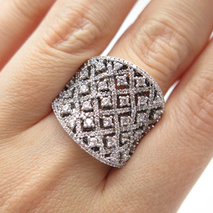 925 Sterling Silver Pave C Z Ornate Ring Size 7.5