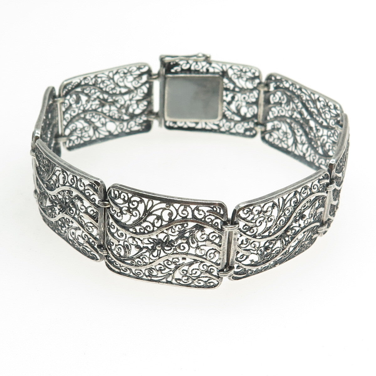 GUSTAV HAUBER 835 Silver Vintage Germany Filigree Panel Oxidized Bracelet 7.75"