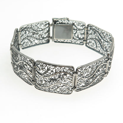 GUSTAV HAUBER 835 Silver Vintage Germany Filigree Panel Oxidized Bracelet 7.75"