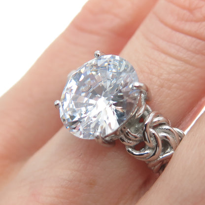 MICHELLE LEE CREATIONS 925 Sterling Silver Oval-Cut C Z Byzantine Ring Size 7.5