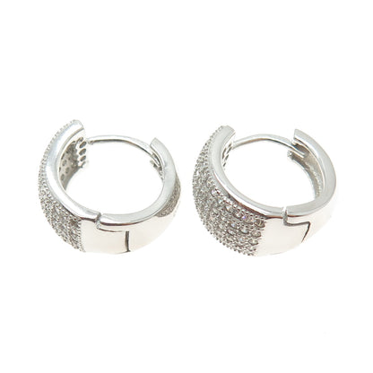 925 Sterling Silver Round-Cut C Z Sparkle Hoop Earrings