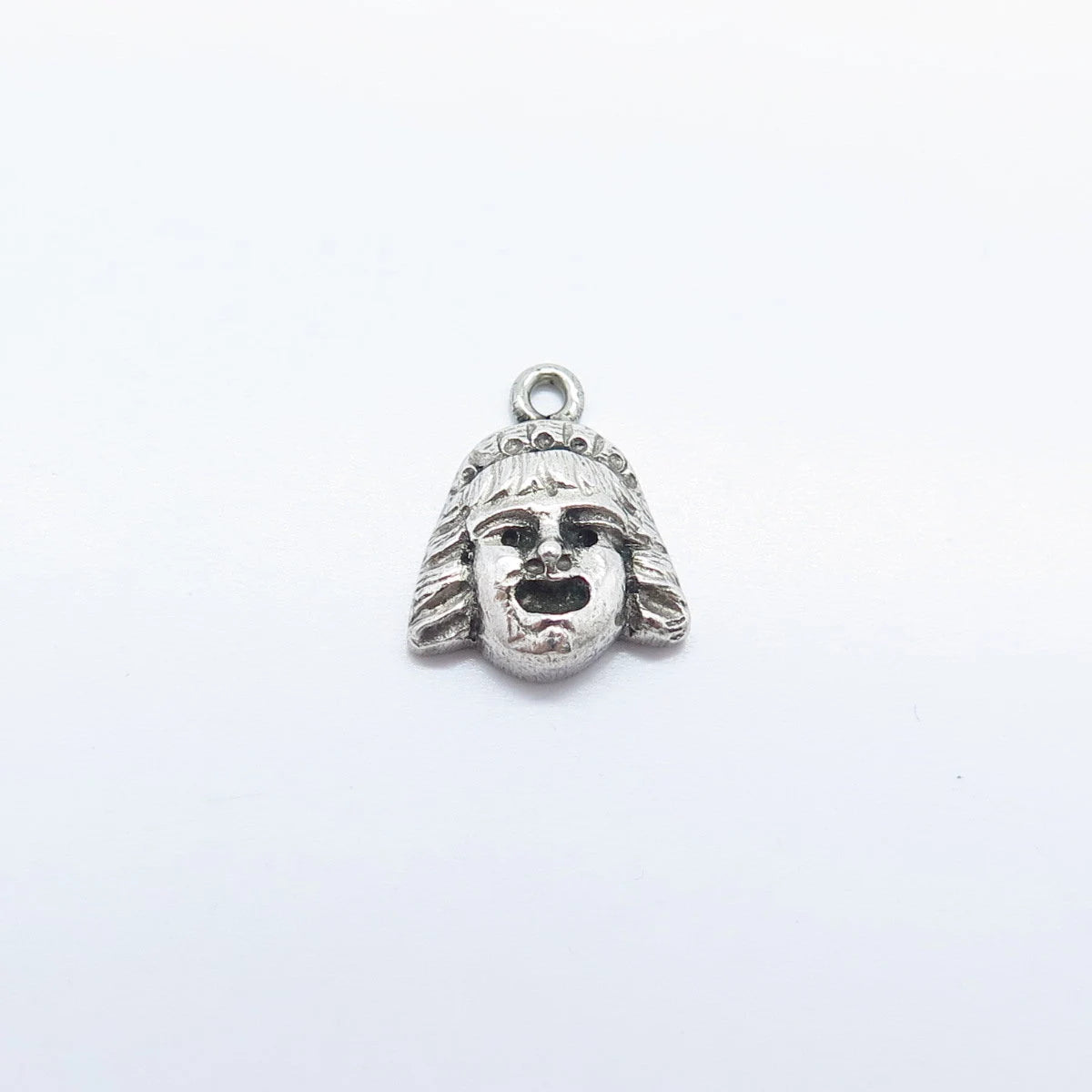 925 Sterling Silver Vintage Face Modernist Charm Pendant