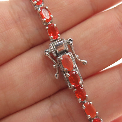 D'JOY 925 Sterling Silver Real Oval-Cut Fire Opal Tennis Link Bracelet 8"