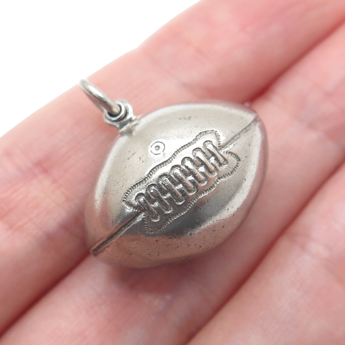 BEAU 925 Sterling Silver Antique Art Deco Football Ball 3D Charm Pendant