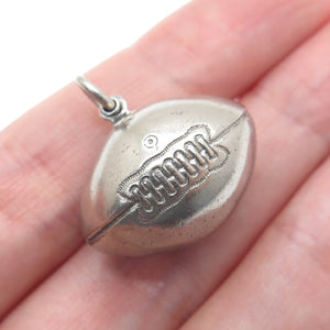BEAU 925 Sterling Silver Antique Art Deco Football Ball 3D Charm Pendant