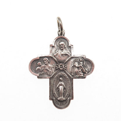 Bliss 925 Sterling Silver Antique Art Deco 4-Way Cross Catholic Charm Pendant