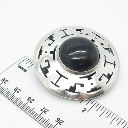 925 Sterling Silver Vintage Mexico JLP Real Obsidian Gem Pin Brooch / Pendant