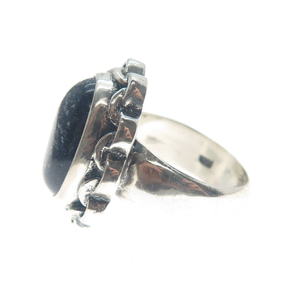 925 Sterling Silver Vintage Real Blue Sunstone Chain Link Oxidized Ring Size 8.5
