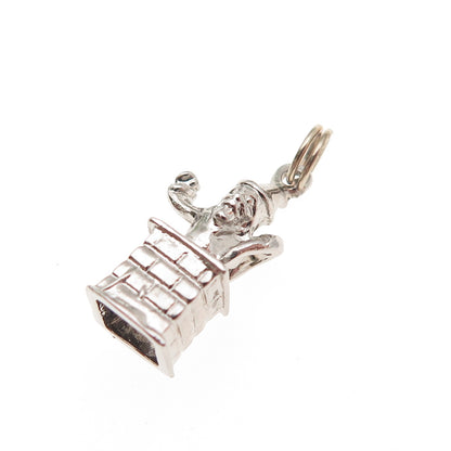 925 Sterling Silver Vintage Santa Claus in Chimney 3D Mini Charm Pendant