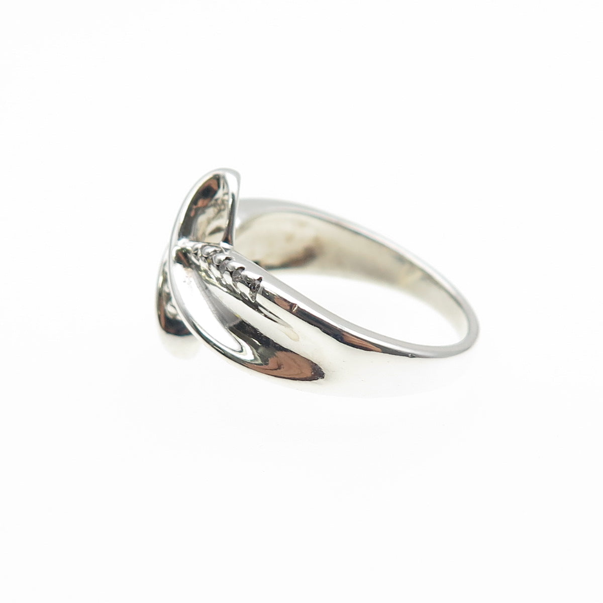SUN 925 Sterling Silver Real Round-Cut Diamond Bypass Ring Size 7