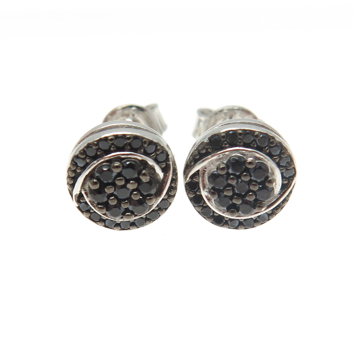 925 Sterling Silver Black C Z Stud Earrings