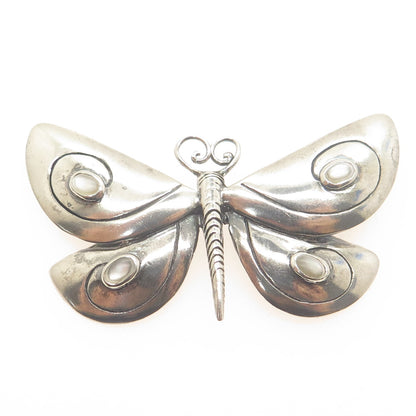 NATURE 925 Sterling Silver Vintage Real Mother-of-Pearl Butterfly Pin Brooch