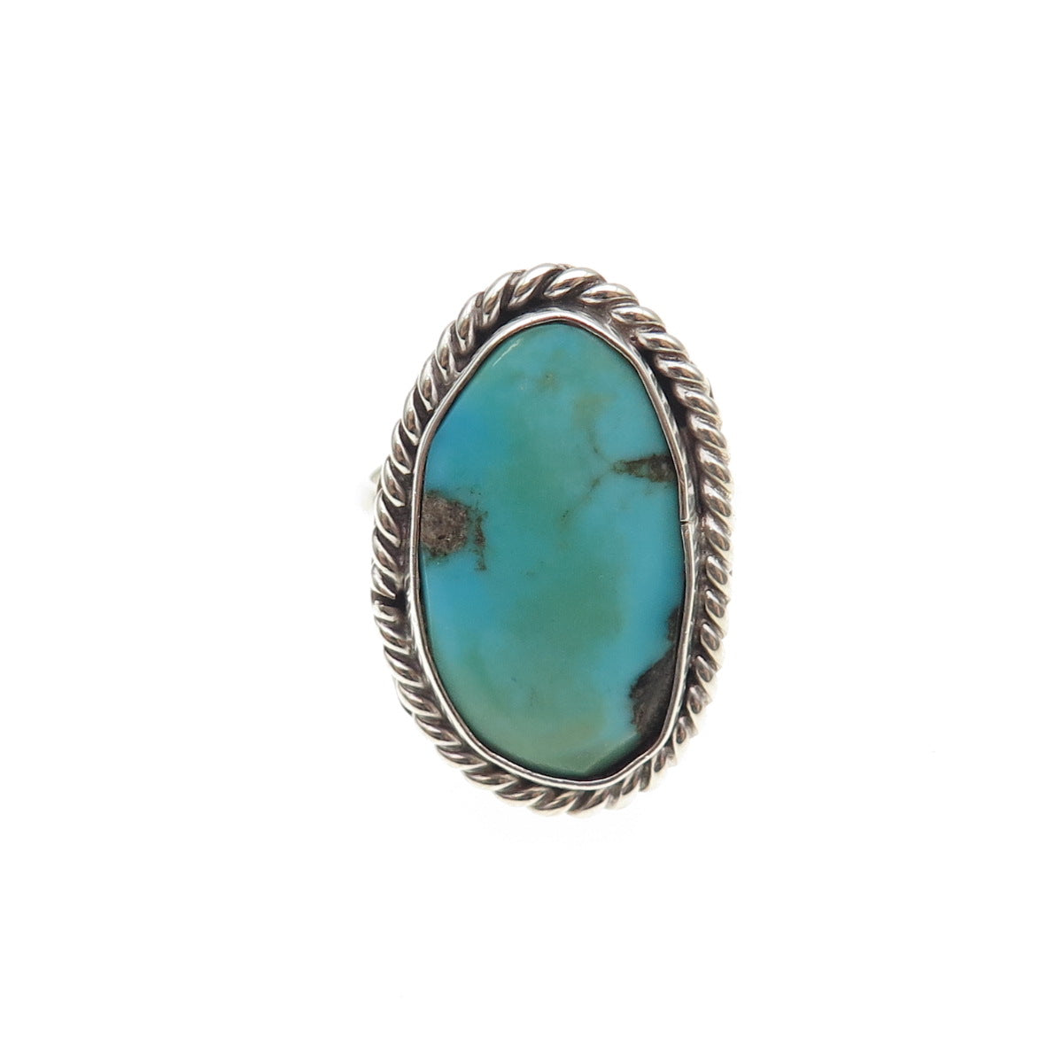 Old Pawn Sterling Silver Vintage Lone Mountain Turquoise Tribal Ring Size 5.25