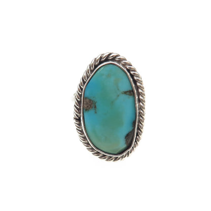 Old Pawn Sterling Silver Vintage Lone Mountain Turquoise Tribal Ring Size 5.25