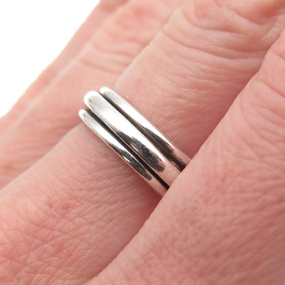 925 Sterling Silver Vintage Mexico Modernist Oxidized Rotating Band Ring Size 7