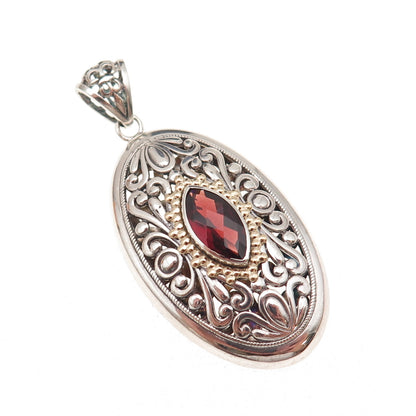 Art's Elegance Sterling Silver 14K Gold Vintage Real Red Garnet Floral Pendant